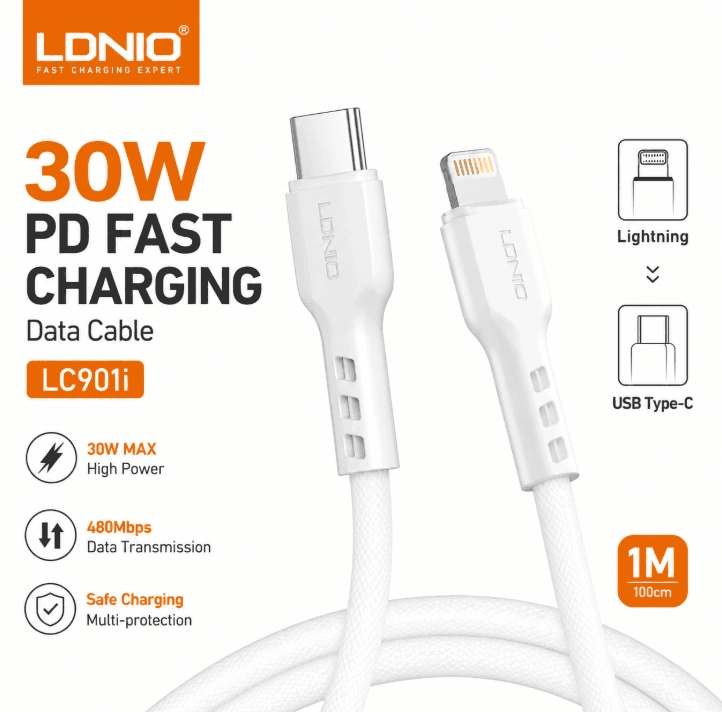 Кабел LDNIO LC901i USB Type-C към Lightning кабел 30W