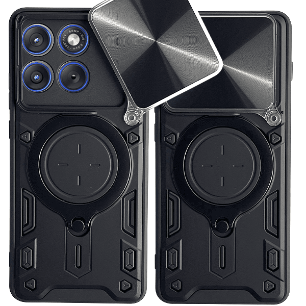Удароустойчив твърд гръб / Кейс Defender Armor Ring Magnetic Holder lens cover Motorola Moto Edge 70 Pro - черен