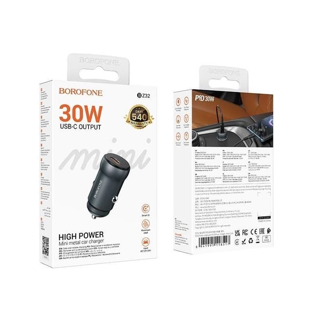 Универсално зарядно за кола Borofone BZ32 Type C PD 30W - Черно