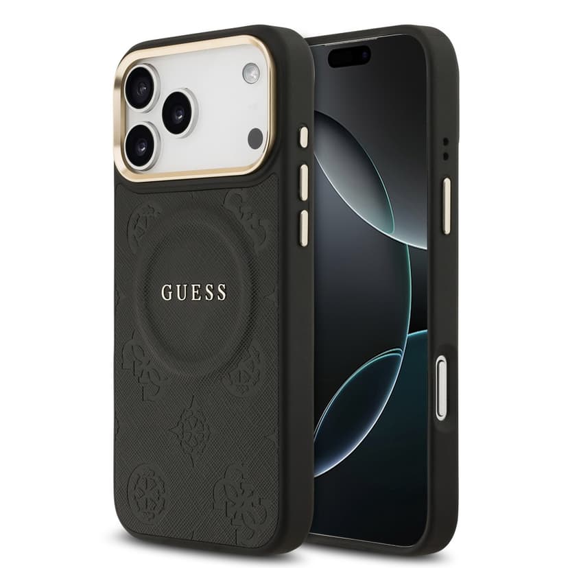 Оригинален кейс GUESS HC MAGSAFE PU W/ PEONY HOT STAMP iPhone 17 Pro Max - Черен