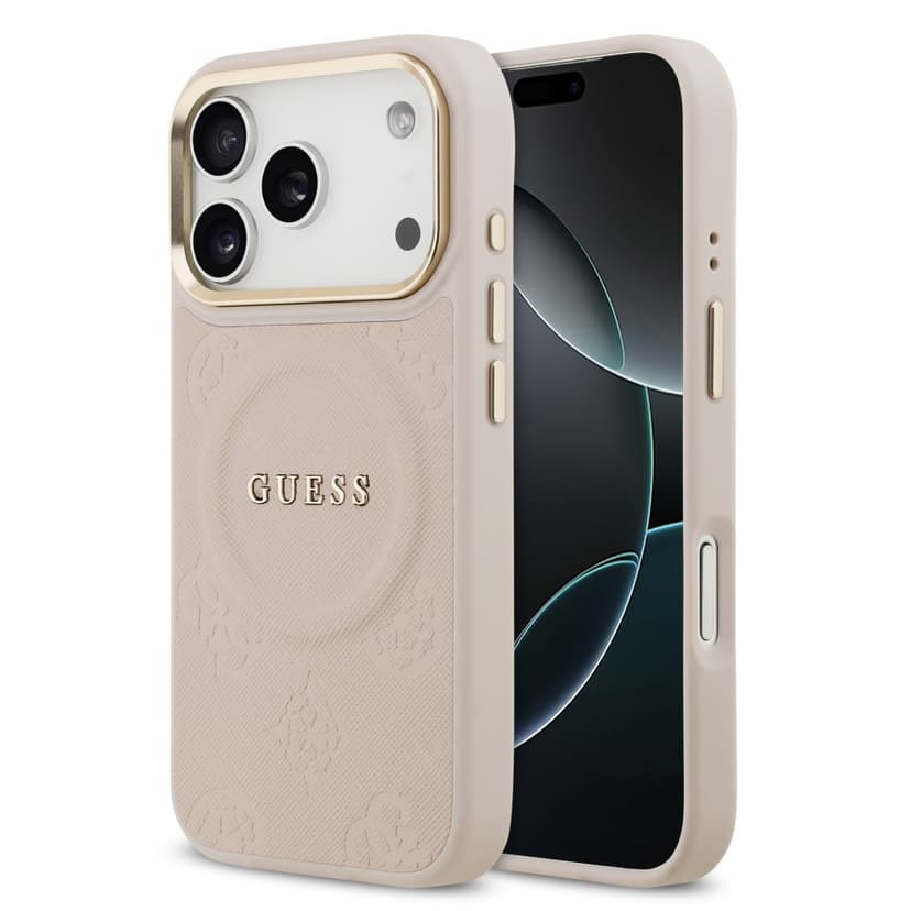 Оригинален кейс GUESS HC MAGSAFE PU W/ PEONY HOT STAMP iPhone 17 Pro - Розов