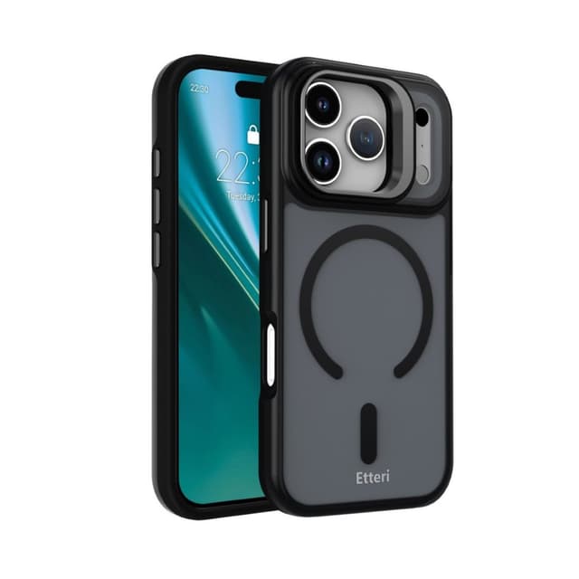 Оригинален удароустойчив кейс Etteri Morning Fog с Magsafe и стойка за iPhone 18 Pro - Черен