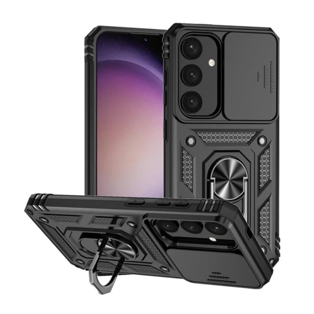 Удароустойчив твърд гръб / Кейс Ring Armor Case lens cover за Samsung A18 - Черен